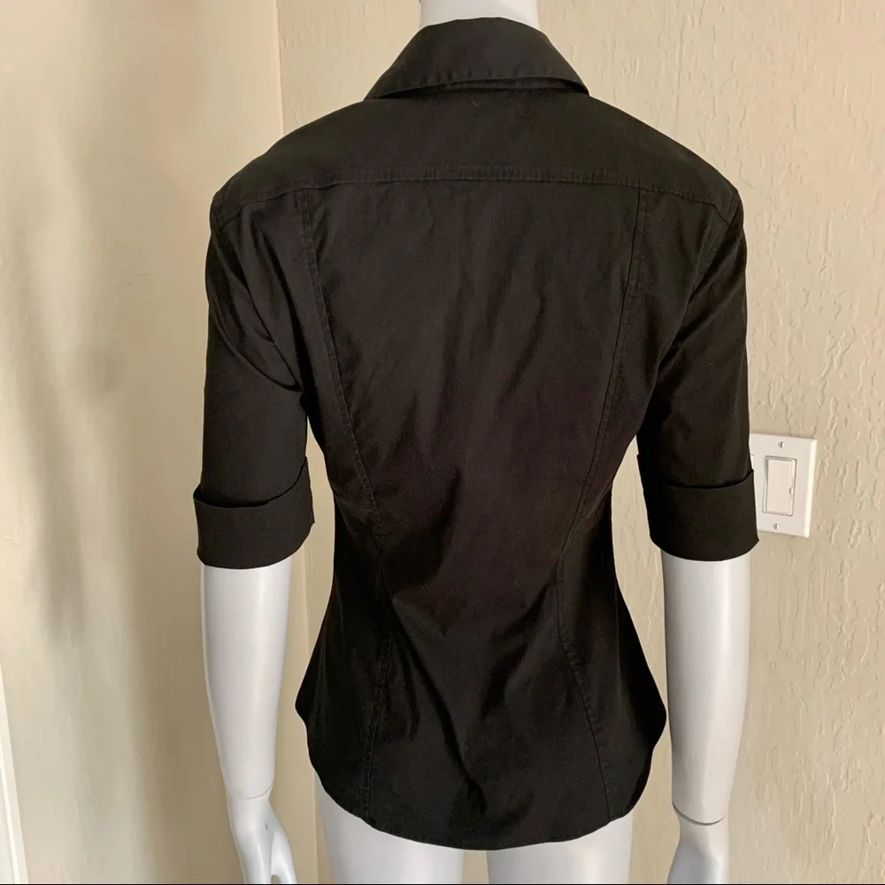 KENZO PARIS Poplin Stretch Button Up Black Blouse - Picture 6 of 15